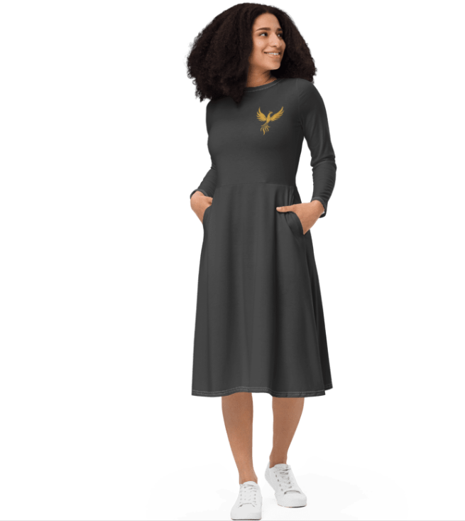 BIAHLA Long Sleeve Midi Dress - Gray