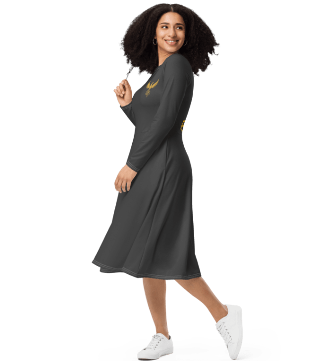 BIAHLA Long Sleeve Midi Dress - Gray